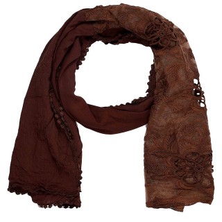 Cotton Half Net Stole- Chocolate Brown